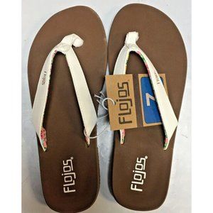 Flojo's Thong Memory Foam WHITE/FLORAL Women's Flip Flop Sandals SIZE 7